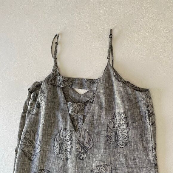 Corey Lynn Calter Jumpsuit Small • Gray Botanical Leaf Print • Wide Leg Linen Bl - Picture 9 of 10
